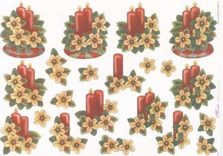 A4 Knipvel Mireille X115 Kerststukjes rode kaars/beige bloem