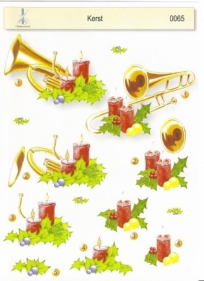 A4 Knipvel 't Boekensteuntje 065 Kerst Hoorn/trompet kaarsen